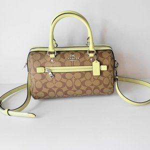 Coach Rowan Satchel in Pale Lime and Signature Print. NWT